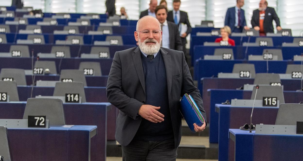 Frans Timmermans, ayer, a su llegada al Parlamento Europeo en Estrasburgo. 