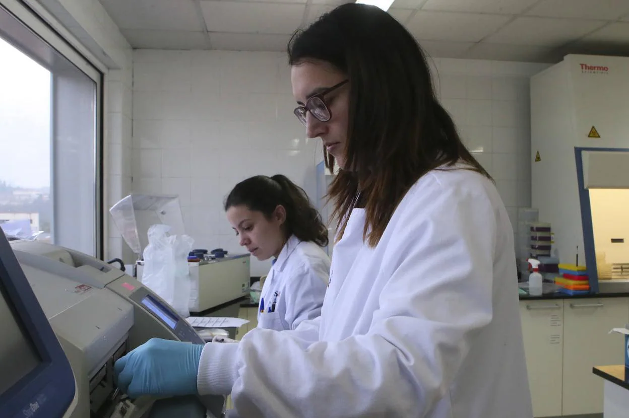 Romina Fernández y Andrea Rodil trabajan en el laboratorio de microbiología de Asincar.