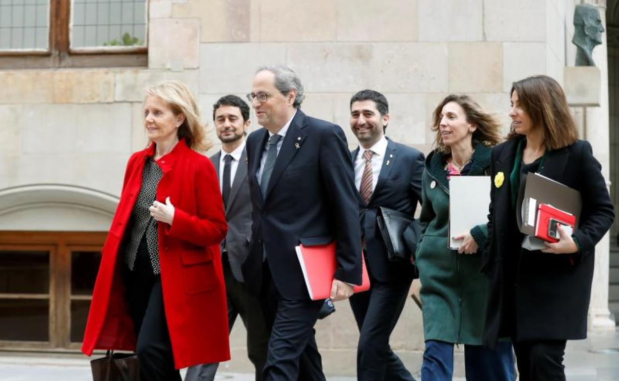 Quim Torra, presidente de la Generalitat, llegando a la reunión semanal del Govern 