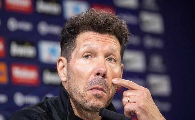 El Cholo Simeone, entrenador del Atlético, en la conferencia de prensa de este jueves. 