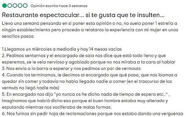Un comentario en TripAdvisor 
