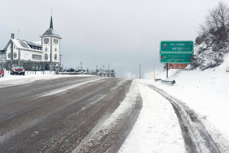 Cuando faltan días para la llegada de la primavera, Asturias vive jornadas de pleno invierno en las que la nieve, el granizo y fuertes vientos, que incluso han derribado árboles.