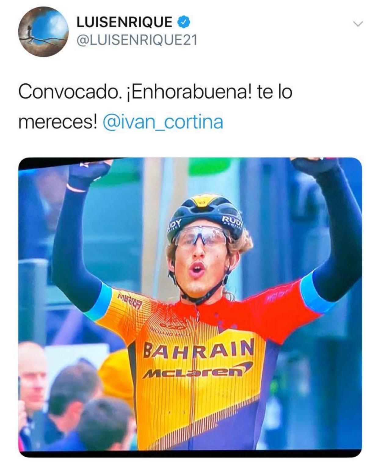 Mensaje de felicitación de Luis Enrique al ciclista gijonés. 