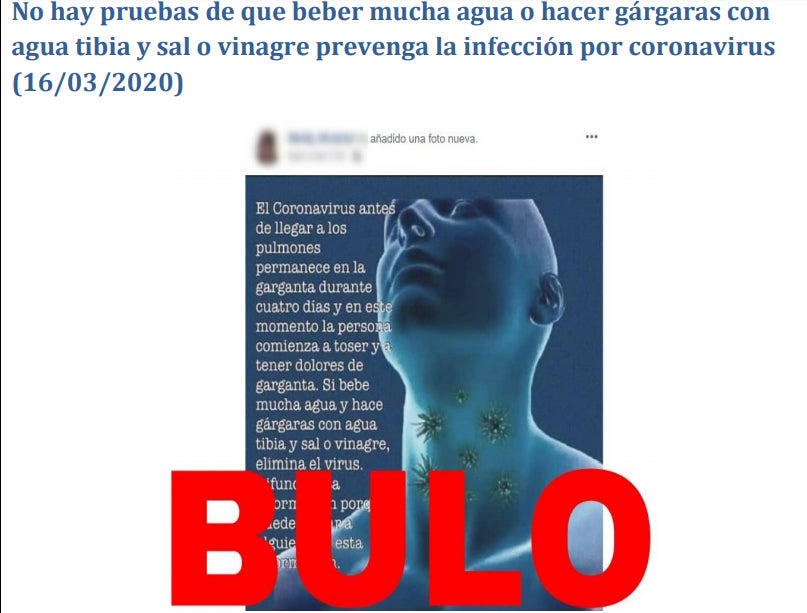 No hay pruebas de que beber mucha agua o hacer gárgaras con agua tibia y sal o vinagre prevenga el contagio por Covid-19. 