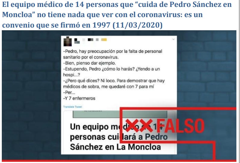 El equipo de 14 personas que "cuida a Pedro Sánchez en Moncloa" no tiene nada que ver con el coronavirus. 