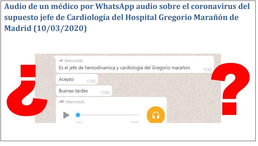 No hay pruebas de que el audio que se le atribuye al jefe de Cardiología del Hospital Gregorio Marañón sea real. 