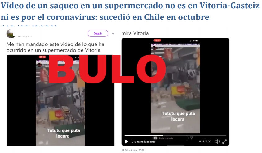 El vídeo de un saqueo en un supermercado no es en Vitoria-Gasteiz ni es por el coronavirus: sucedió en Chile en octubre.