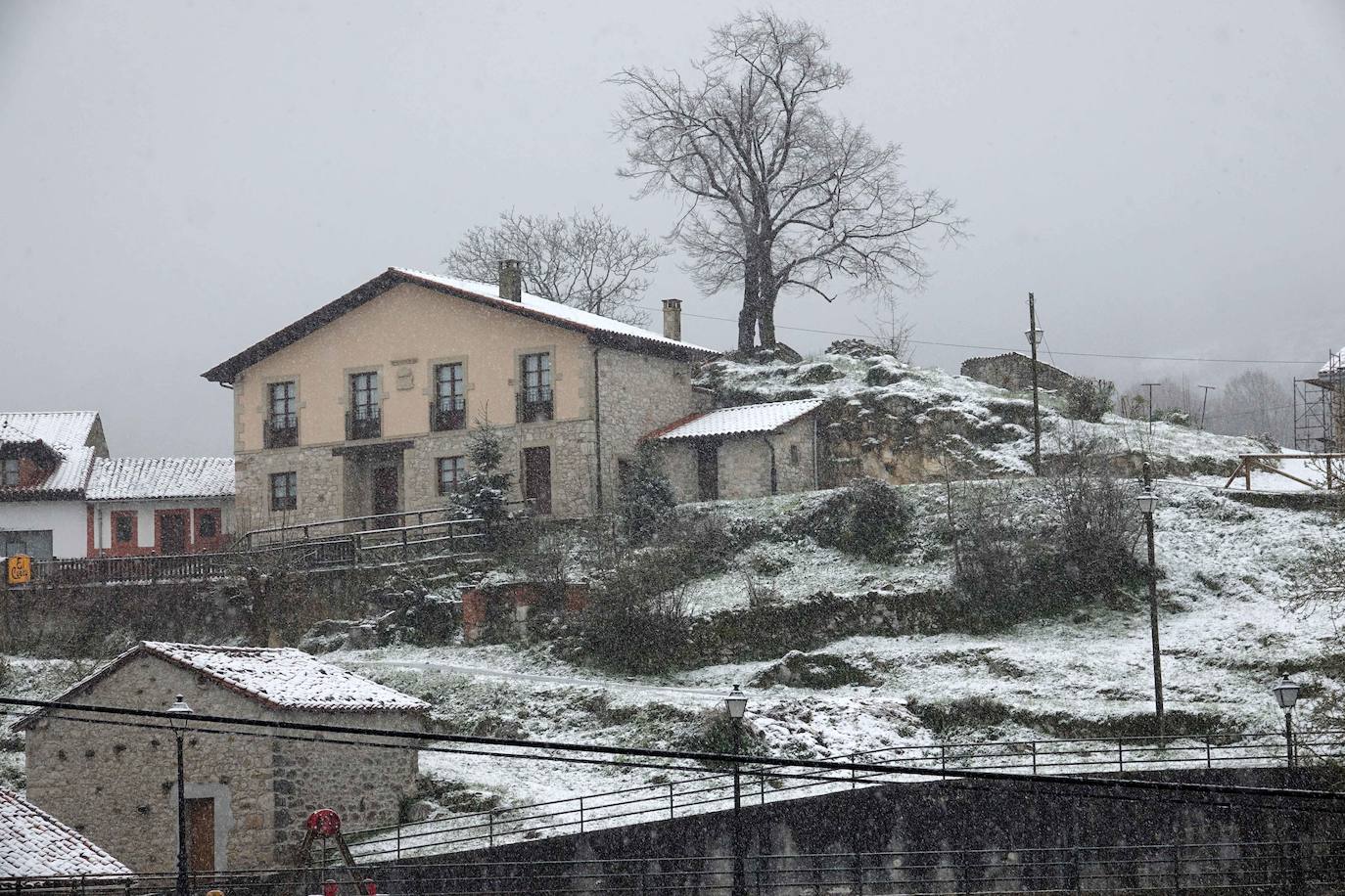 Marzo se despide dejando una imagen poco habitual durante la primavera. Parte del Principado de Asturias ha amanecido bajo un manto de nieve y la previsión meteorológica es que continúe nevando durante la jornada del martes. 