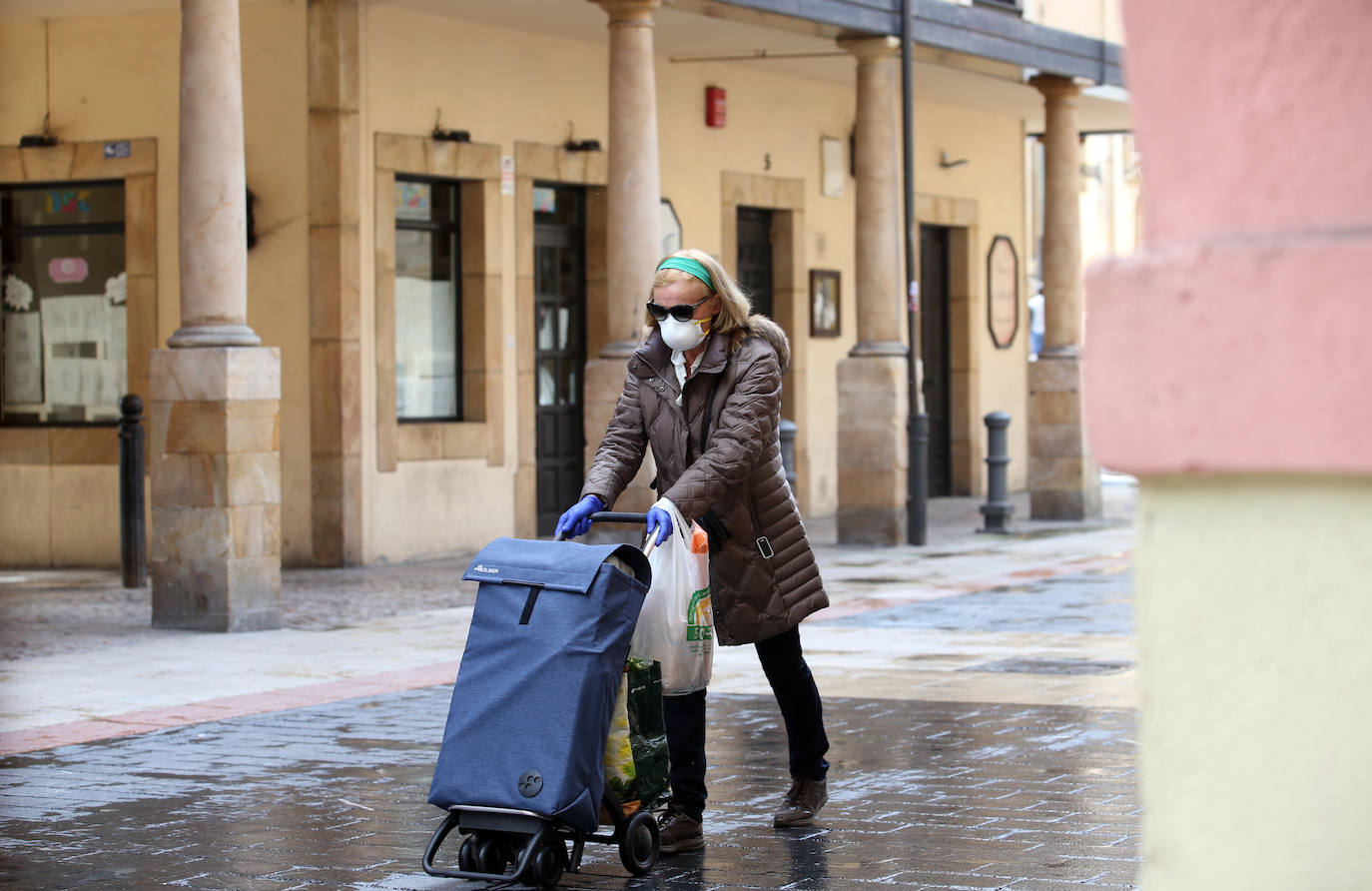 La actividad mínima esencial continua en todos los rincones de Asturias. Los asturianos salen para realizar compras de alimentos, pasear a sus mascotas o acudir a sus puestos de trabajo