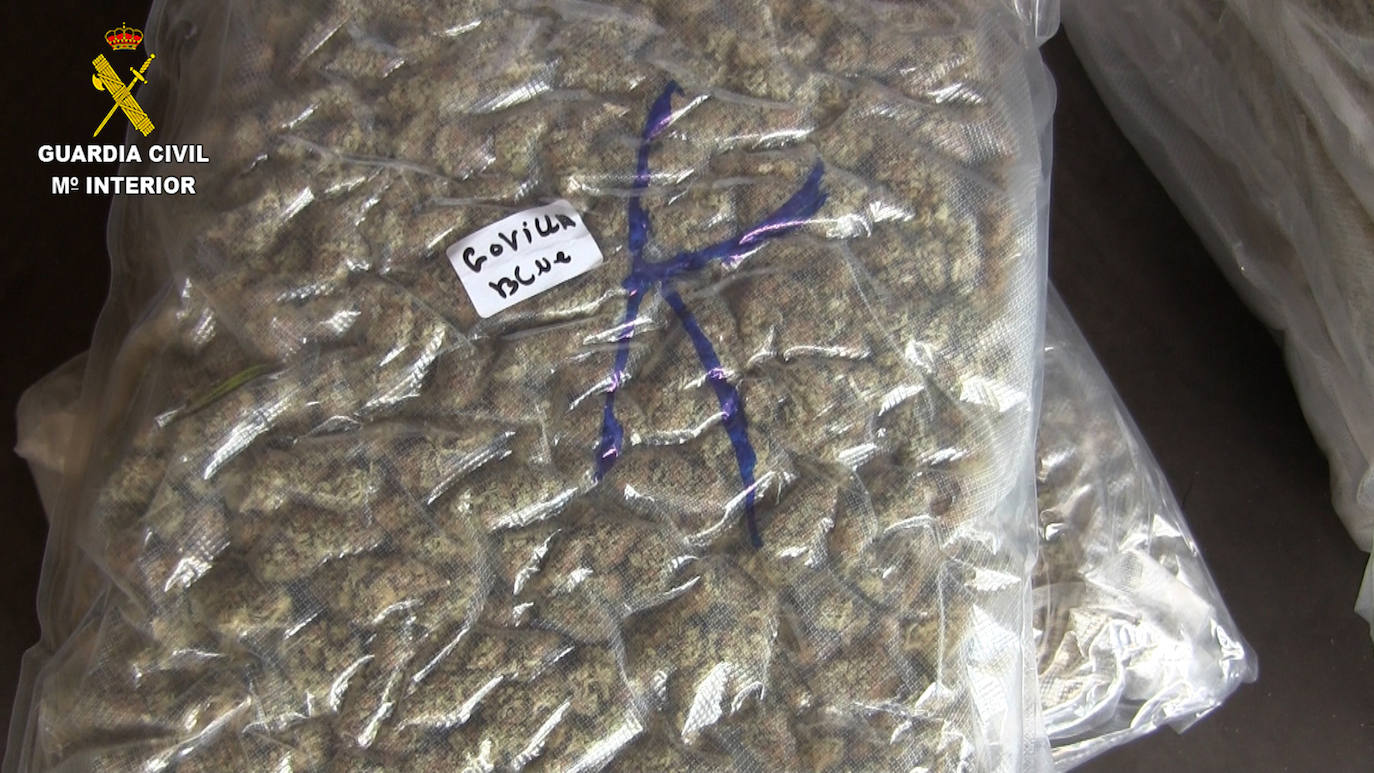 La Guardia Civil ha detenido a dos hombres de 35 y 49 años tras ser sorprendidos cuando acababan de descargar de un camión 76 kilos de marihuana procedente del levante español en un polígono industrial de Carreño.