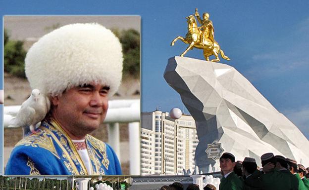 Gurbanguly Berdimunhamedov, el actual presidente de Turkmenistán en la inauguración de su monumento de oro y mármol