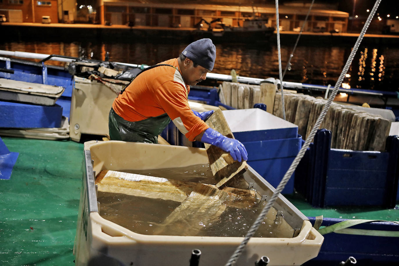 La temporada se estrenó con la venta a 14.03 euros el kilo en la primera tina de bonito grande, 119 kilos que se llevó Pescados El Kiku, de Tazones. El resto, mas de 8.800 kilos, lo compró Alimerka a 12.96 euros. 