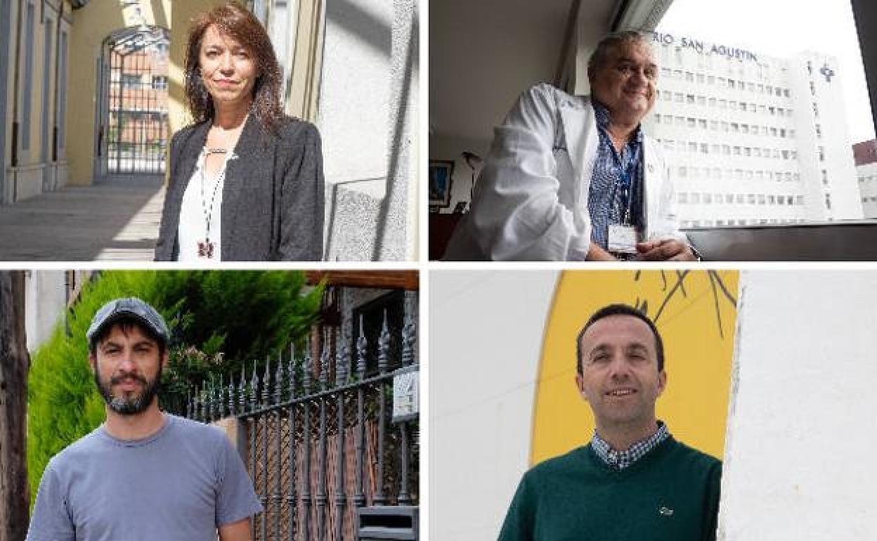 De izquerda a derecha, de arriba a abajo: Ana Lamela, directora de La Curtidora, Ricardo de Dios, gerente del Área Sanitaria III, el cineasta Marc Vigil, en Madrid y el director de competiciones de la FETRI, Jorge García. 