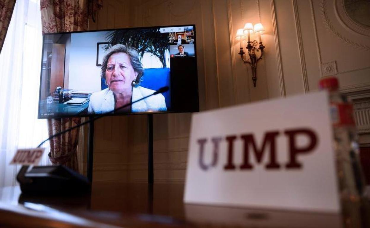 Pilar Gómez de Frutos, presidenta de Unespa, en la conferencia virtual de la Universidad Internacional Menéndez Pelayo 