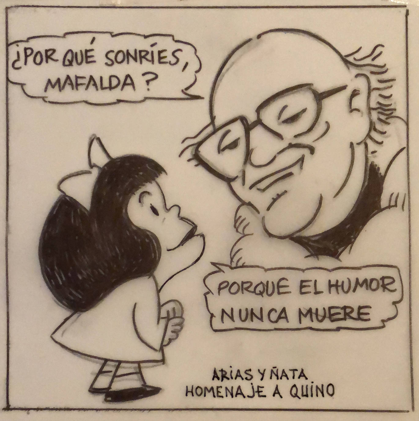 Los colaboradores gráficos de EL COMERCIO-LA VOZ DE AVILÉS Neto, Gaspar Meana, Néstor, Enrique Carballeira, Ñata y Arturo Arias despiden, pincel en mano, a Quino, «un genio» atemporal.