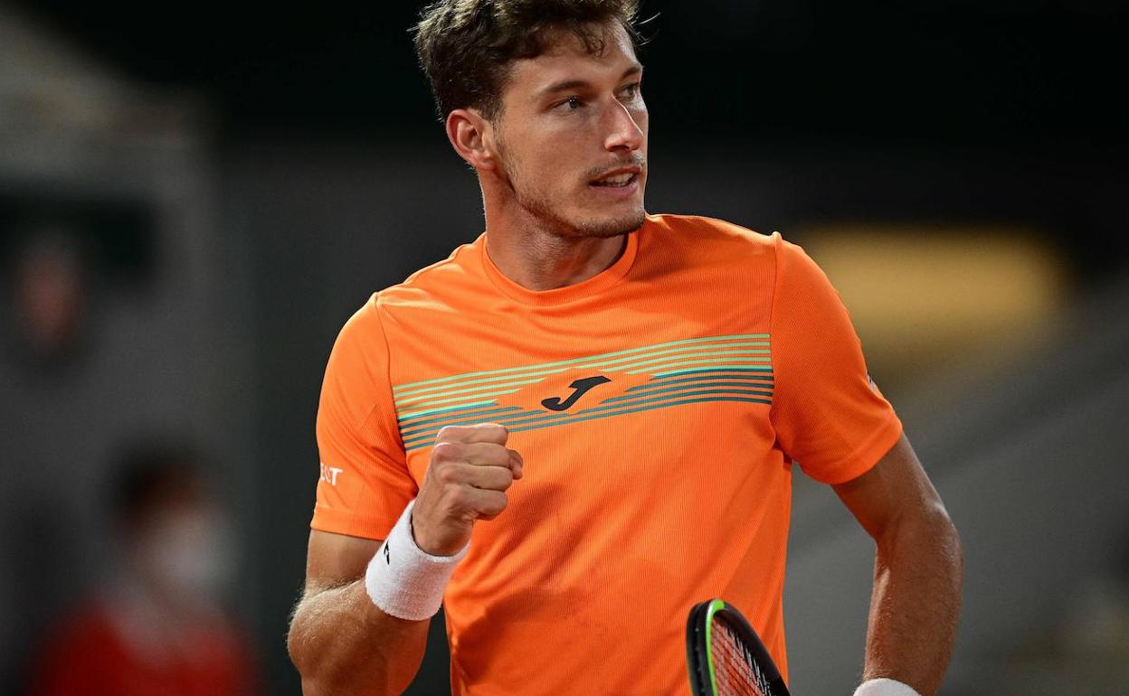 Pablo Carreño celebrando un punto en Roland Garros
