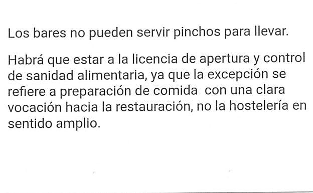 Documento que las fuerzas locales de seguridad estarían mostrando a los hosteleros para acreditar dicha prohibición.
