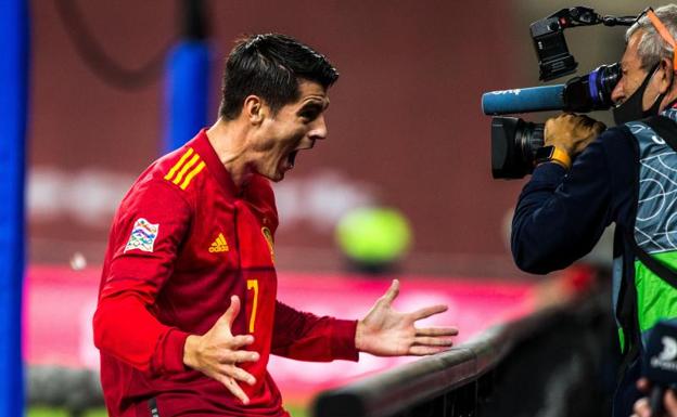 Álvaro Morata celebra su gol ante Alemania