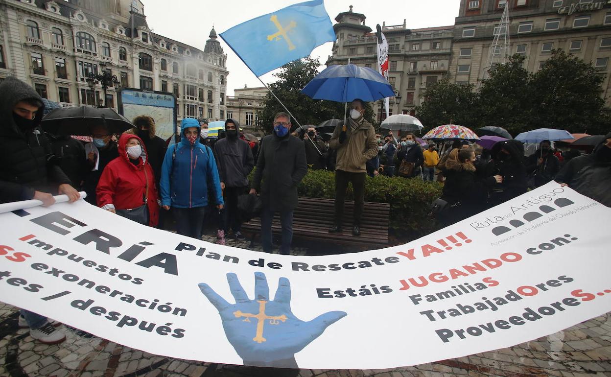 Protesta de los hosteleros este viernes.