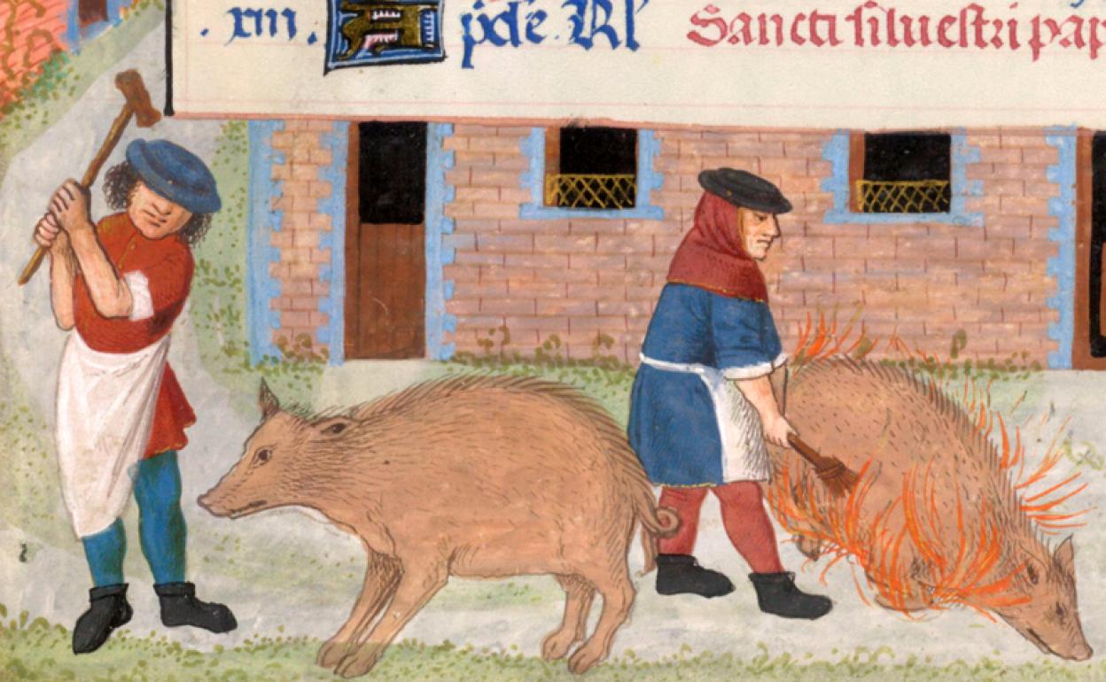 Matanza del cerdo en diciembre, Breviario de Isabel de Castilla ca. 1497.