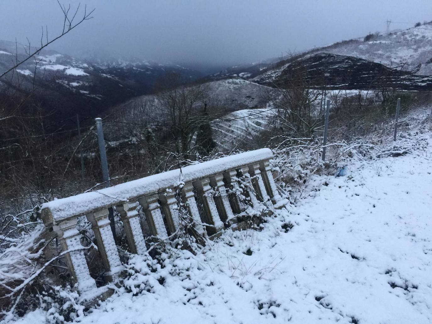 La borrasca 'Bella' ha provocado más de 1.900 incidencias en Asturias y complica las comunicaciones. La nieve acumulada en las últimas horas, que ha cerrado el puerto del Connio, obliga a usar cadenas en 15 altos de montaña. Los fuertes vientos han procovado la caída de árboles y la Aemet mantiene el litoral del Principado en alerta roja por olas de hasta diez metros 