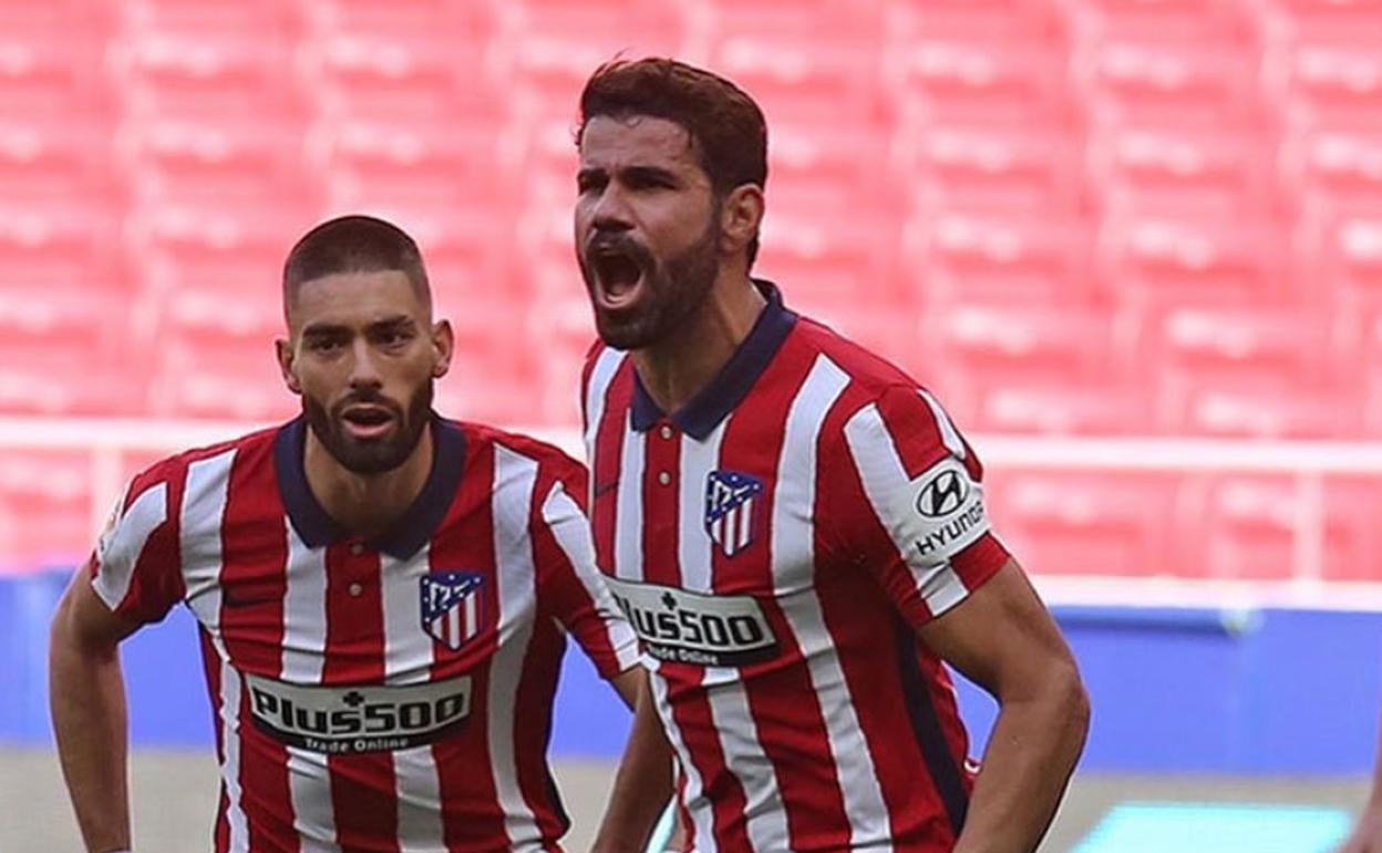 Diego Costa celebra un gol con el Atlético. 