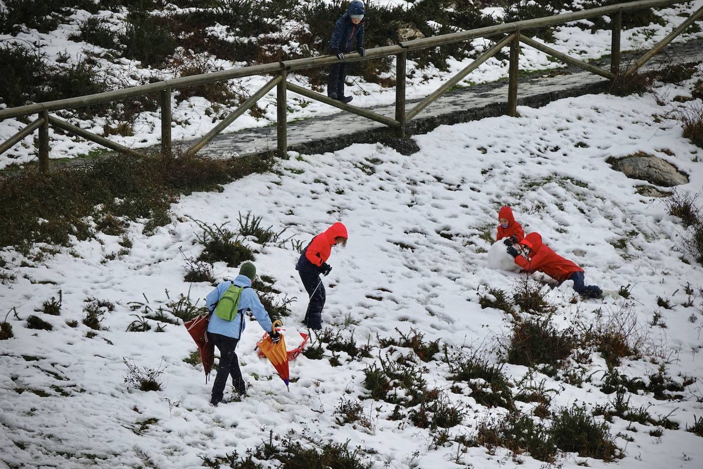 Nieve en las cotas altas, lluvia que no cesa en el litoral. El temporal no da tregua en Asturias y está complicando mucho la circulación en las zonas de montaña y anegando algunos puntos.