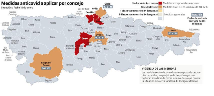 Más de 380.000 asturianos, afectados desde el viernes al cerrar ocho concejos en riesgo extremo