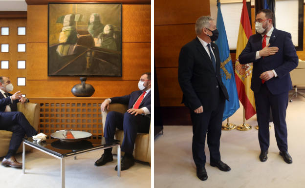 Adrián Barbón, reunido con Ignacio Villaverde y Santiago García Granda. 