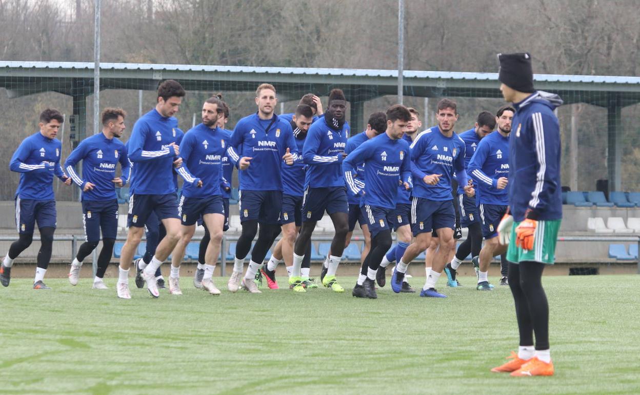 Entrenamiento del Real Oviedo de este jueves.