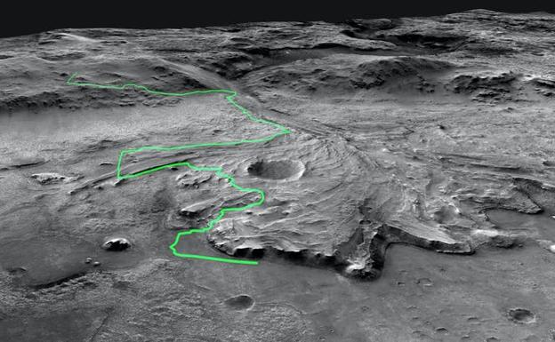 Posible itinerario del róver Perseverance.