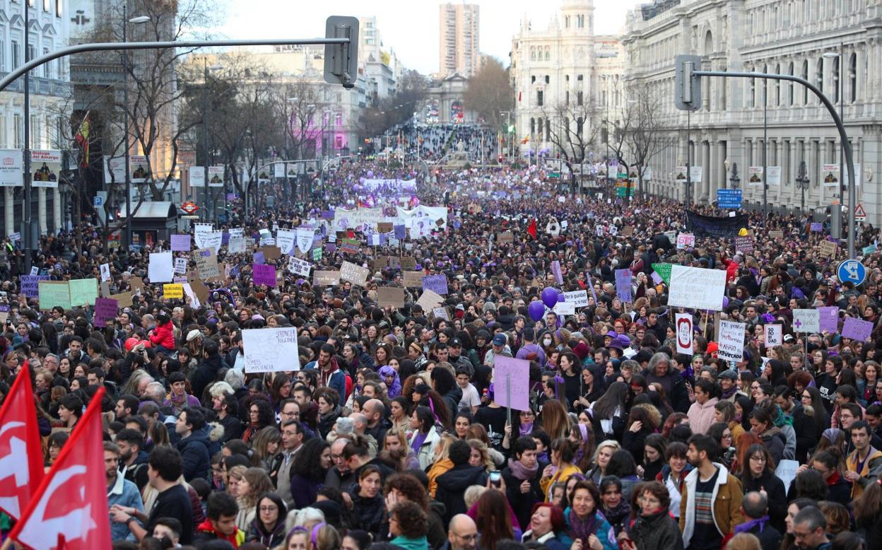 Manifestación con motivo del 8-M de 2020, en Madrid. 