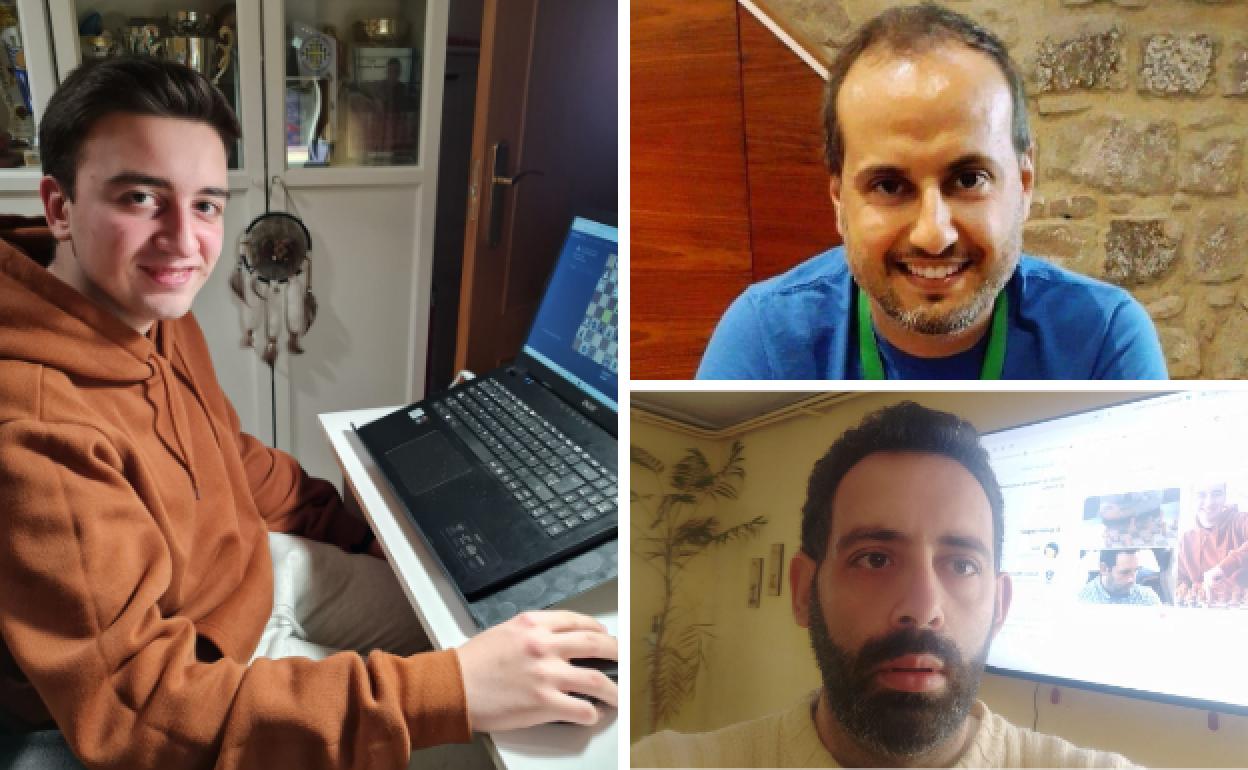 A la izquierda, Iyán Guedes, del Club Vetusta, nuevo campeón de Asturias de ajedrez rápido; arriba, Aitor Alonso, del Club Vetusta, medalla de plata; abajo, Iván Andrés, del Club Vetusta, medalla de bronce. 