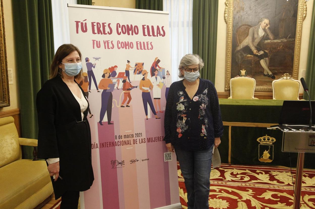 La directora general de Igualdad, Goretti Avello, y la alcaldesa de Gijón, Ana González, durante la presentación. 