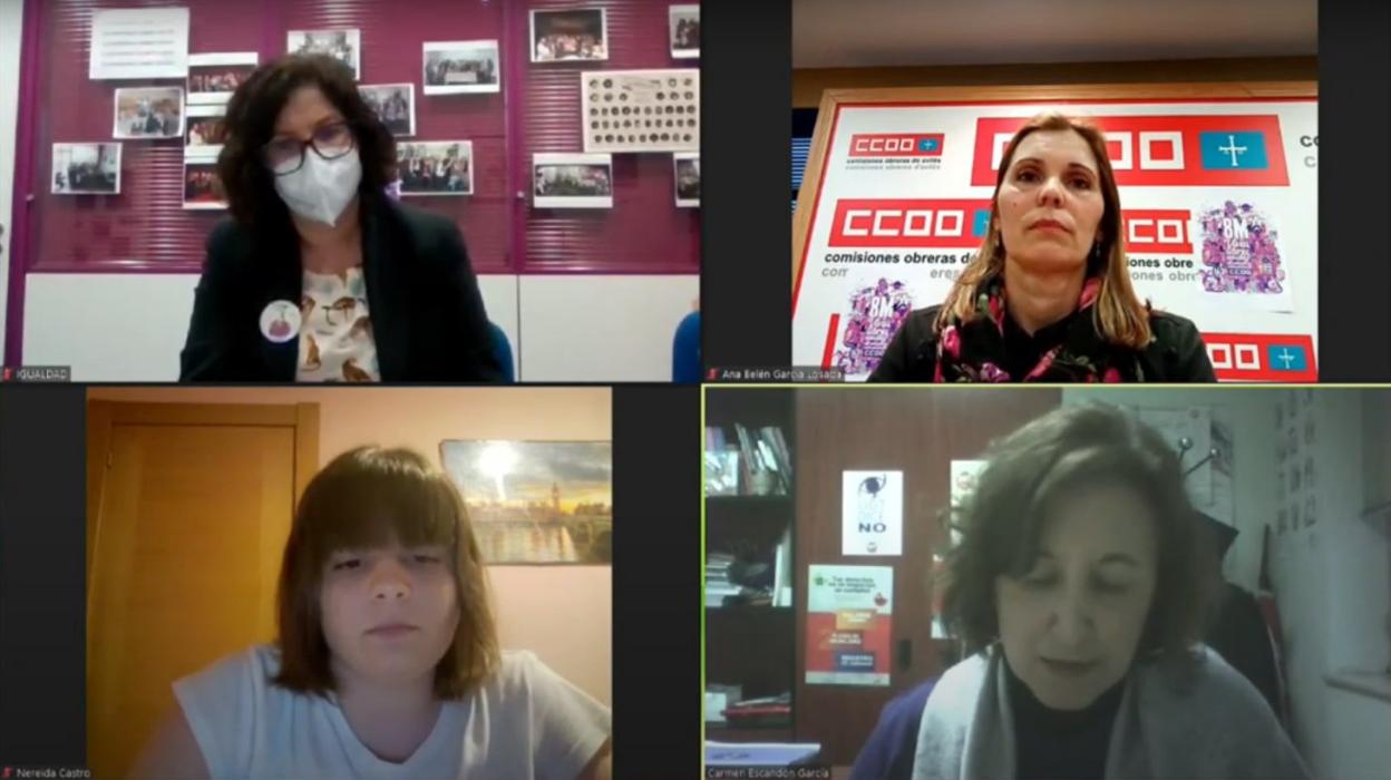 Las participantes en la mesa redonda celebrada ayer, en un momento de la intervención telemática. 