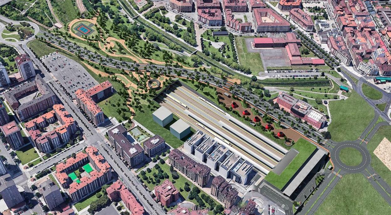 Gijón. Proyecto presentado por el ministerio para reformar y cubrir la estación de Sanz Crespo. 