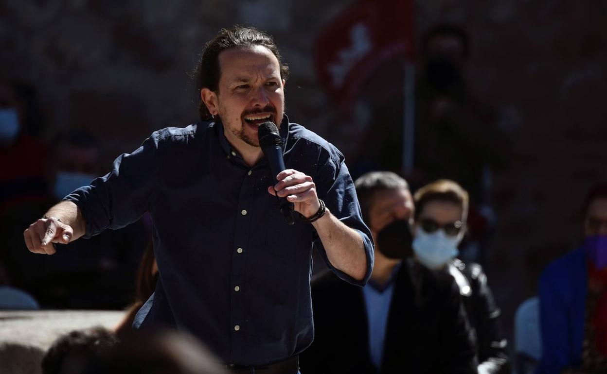 Pablo Iglesias en un acto de precampaña en Alcalá de Henares. 