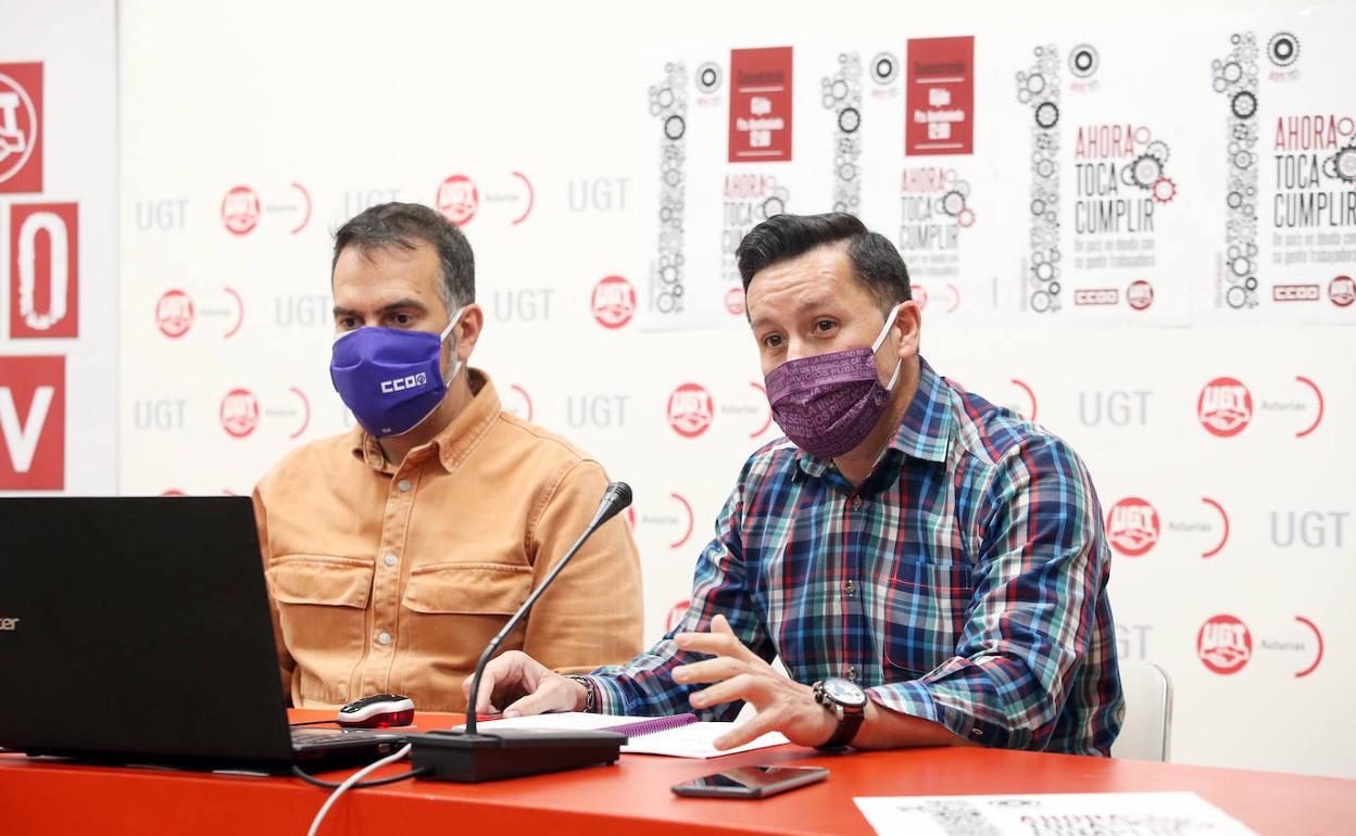 Los secretarios generales de CCOO y UGT, José Manuel Zapico y Javier Fernández Lanero, respectivamente 