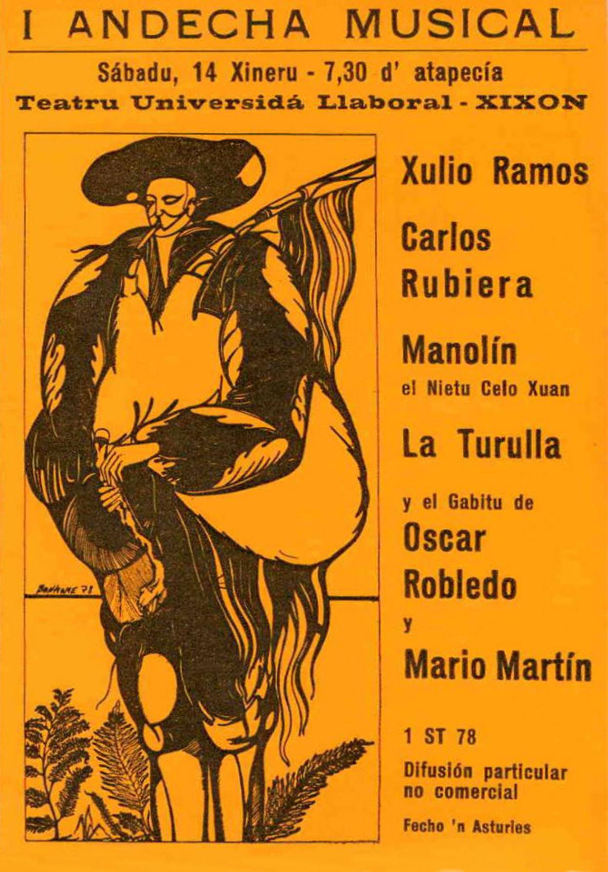 Cartelu de la I Andecha Musical celebrada en Xixón en 1978. 