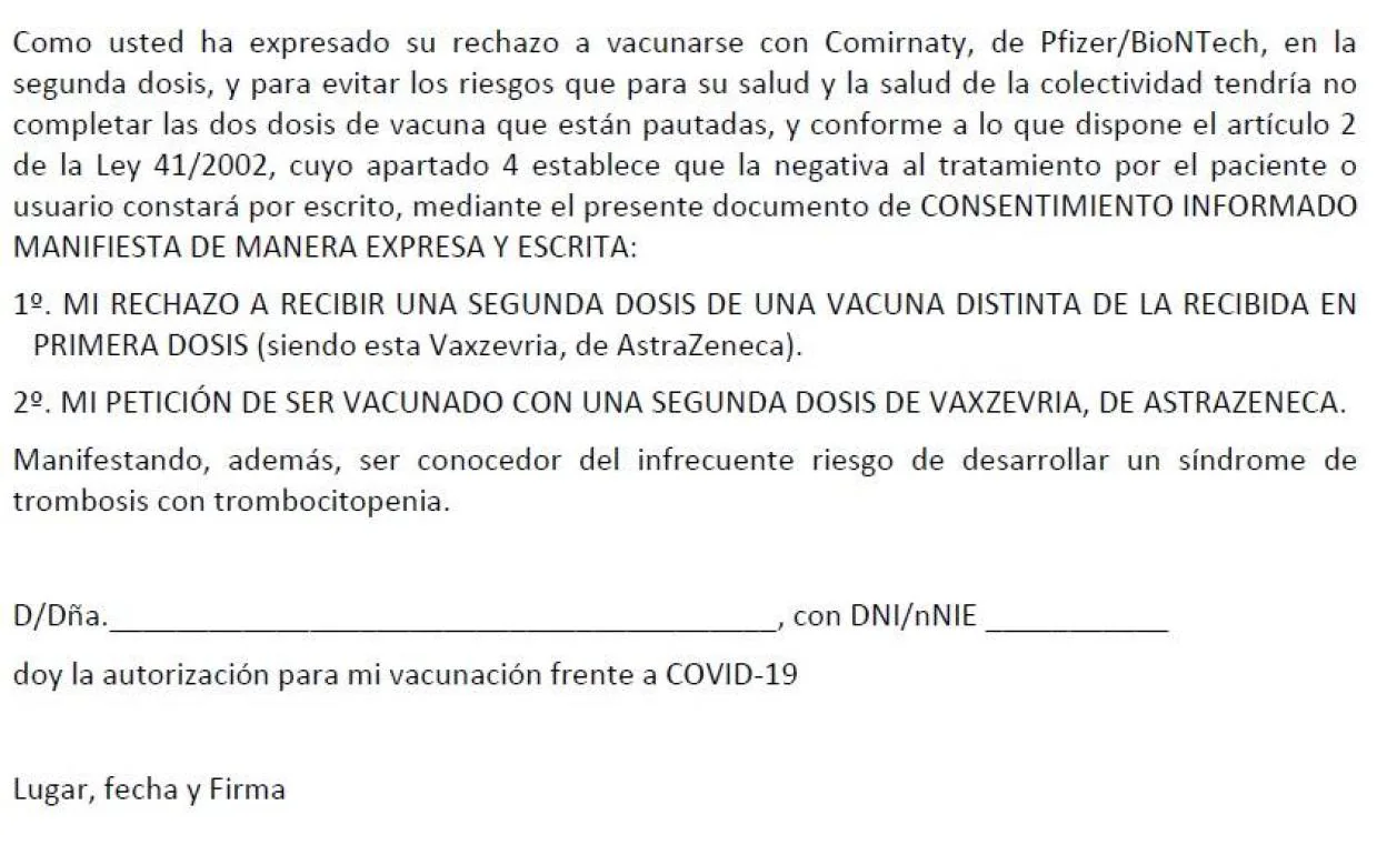 El formulario de consentimiento para vacunarse con la segunda dosis de  AstraZeneca | El Comercio: Diario de Asturias