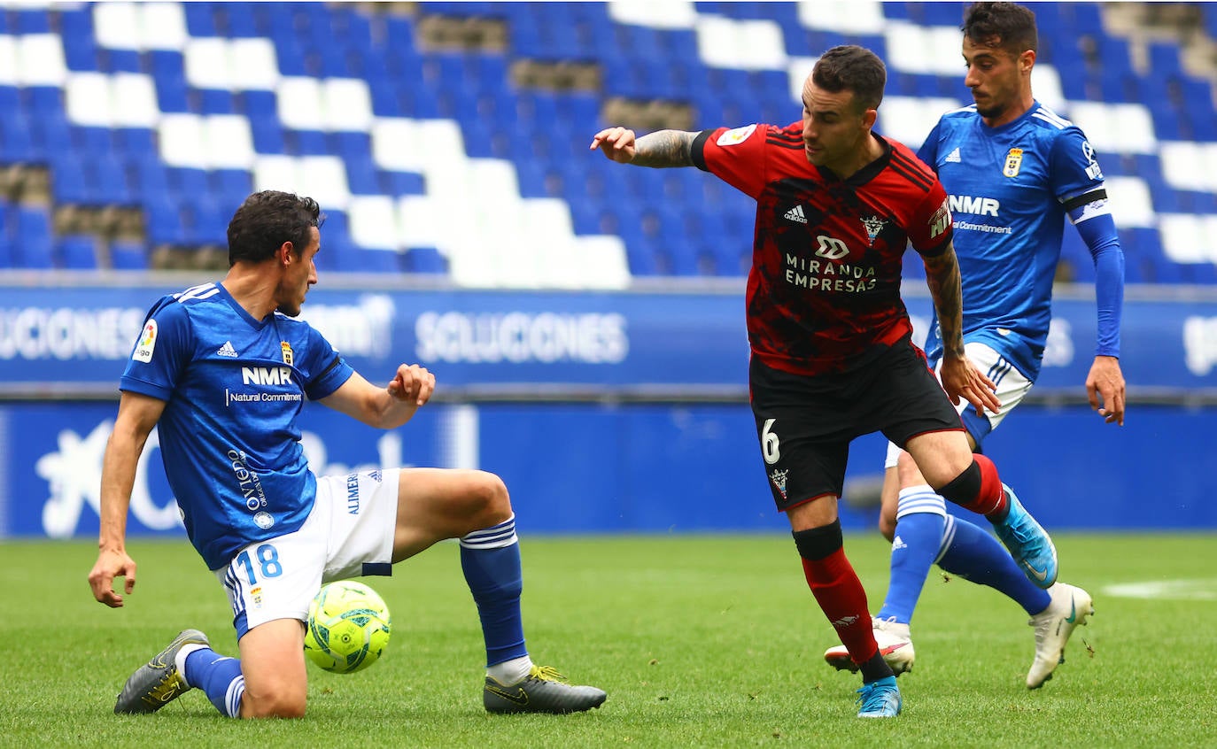 El Oviedo no pude dedicarle el triunfo a Arnau en su enfrentamiento contra el Mirandés, que se saldó con un empate a uno.