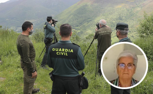 La búsqueda del oso este martes. En el círculo, la mujer atacada.