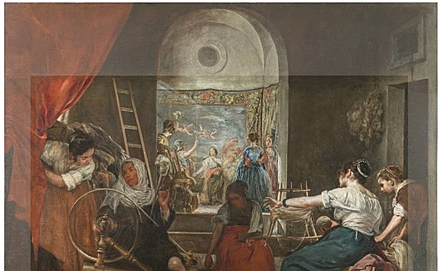 Imagen comparativa entre la obra original de 'Las hilanderas' y los añadidos del siglo XVIII. 