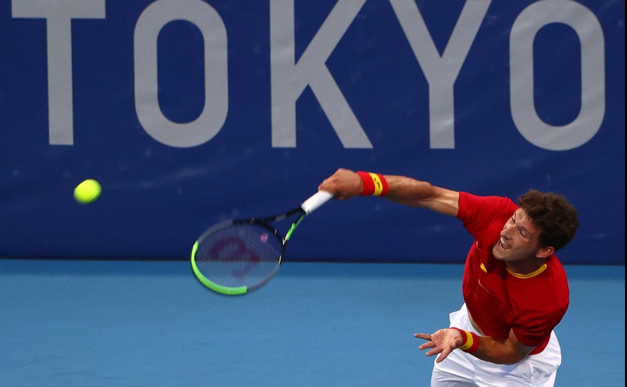 Pablo Carreño, durante su encuentro con Sandgren en Tokio 2020.