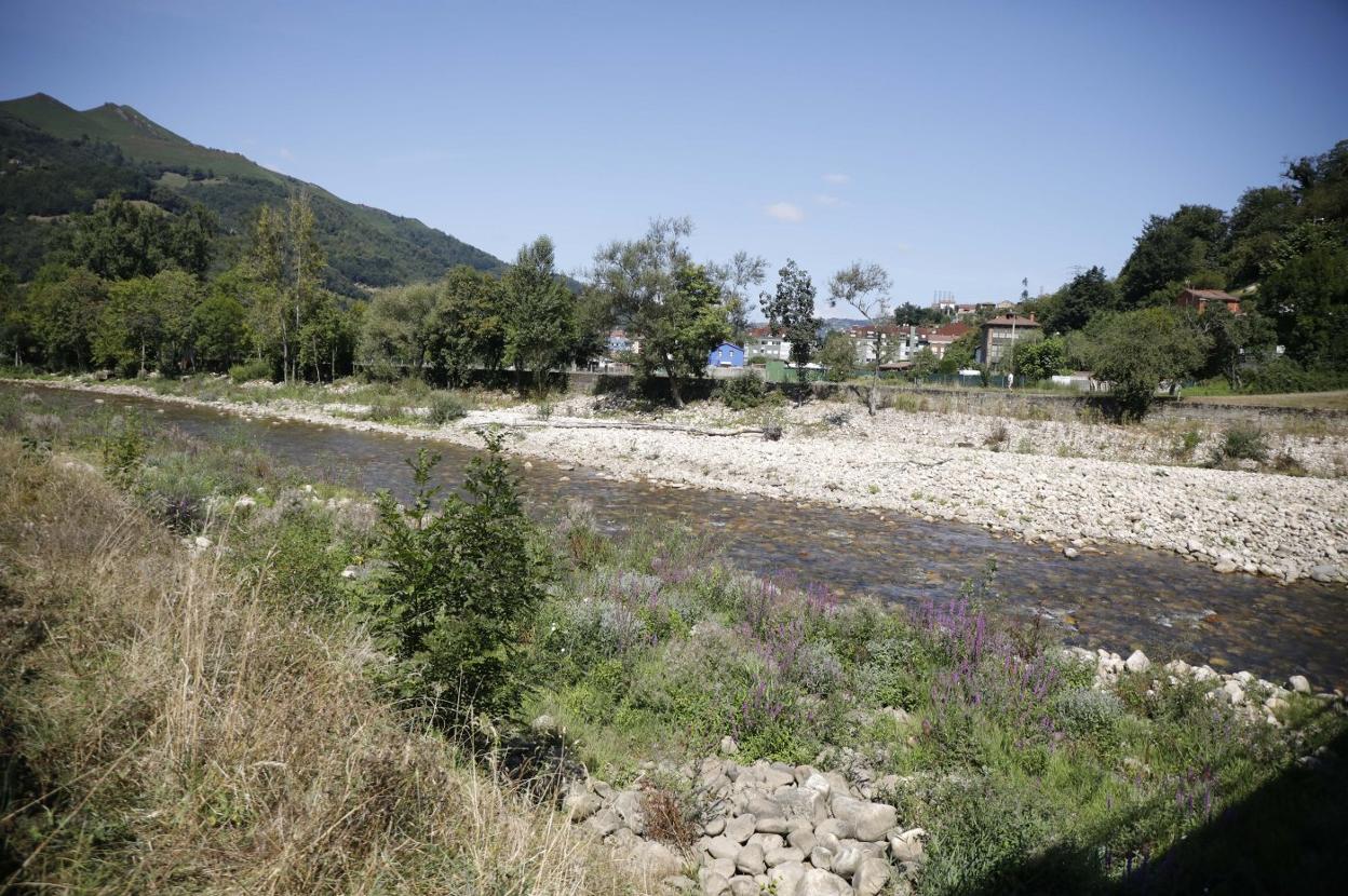 El área de La Chalana, en Laviana, una de las zonas propuestas para que se haga una playa fluvial. 