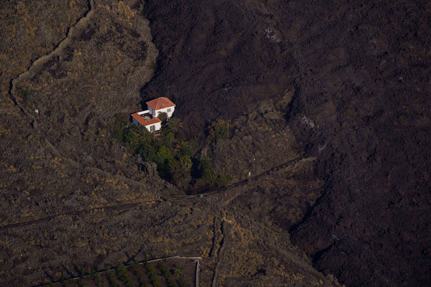 La lava del volcán de Cumbre Vieja en La Palma arrasa con todo a su paso, ya ha destruido un millar de edificaciones y amenaza con otro tanto. La erupción ha cambiado la fisionomía de La Palma, ha ganado al mar 17,2 hectáreas y eleva 3 grados la temperatura del mar. 