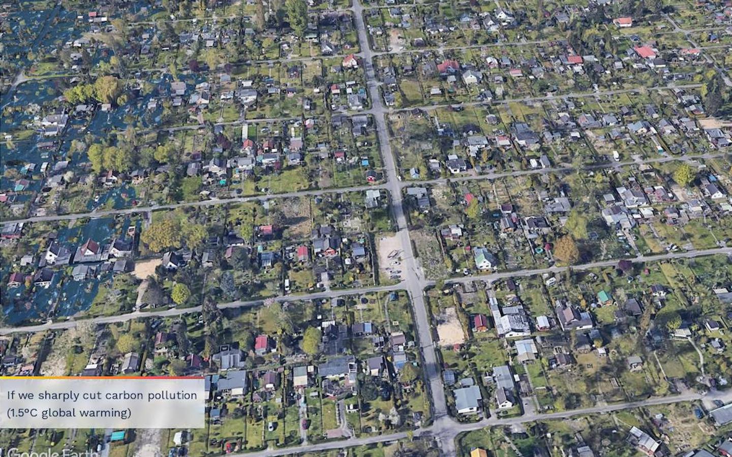 Climate Central publica una serie de ilustraciones fotorrealistas de 50 ciudades con las consecuencias del calentamiento global durante varios siglos si no se frena el cambio climático. Rothenburgsort (Hamburgo, Alemania)