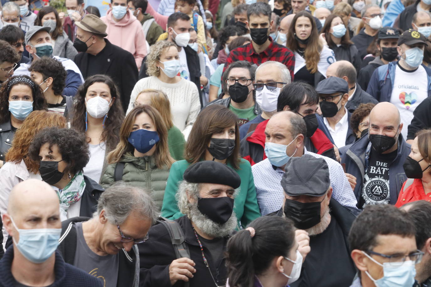 Miles de personas recorren el centro de Oviedo en la concentración por la oficialidad de la llingua. 