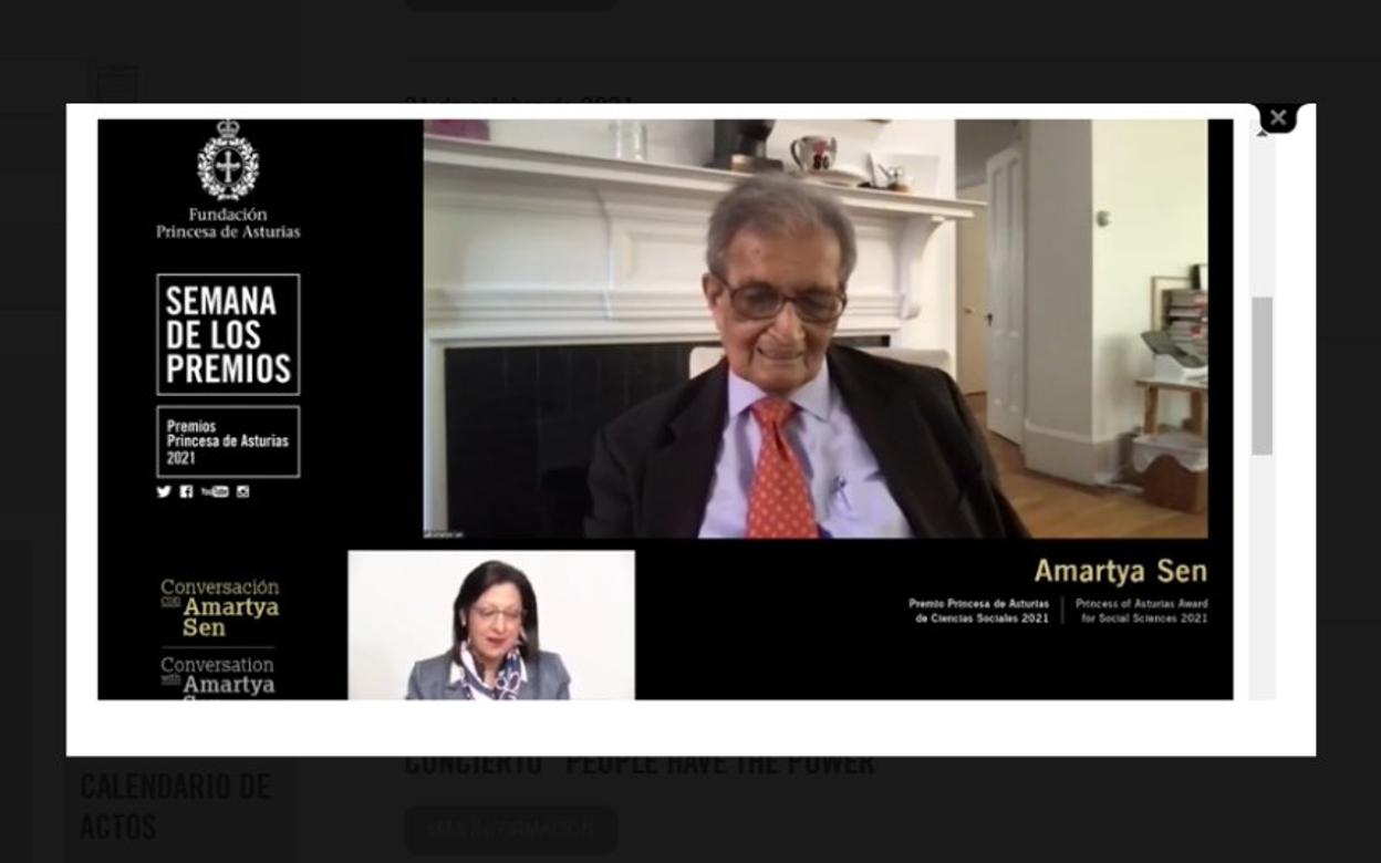 Un momento de la charla telemática entre Marta Elvira y Amartya Sen. 