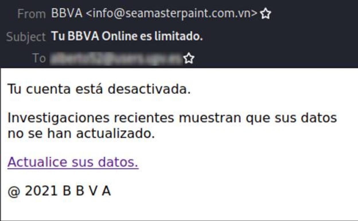 Desde la OSI alertan de una nueva campaña de 'phishing' que suplanta al BBVA.